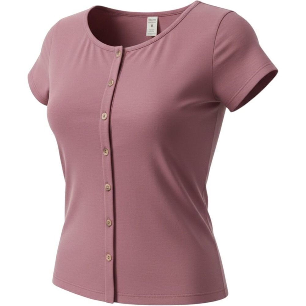 Kate Quinn Bamboo Collection Mauve Button Front Short Sleeve Top Medium